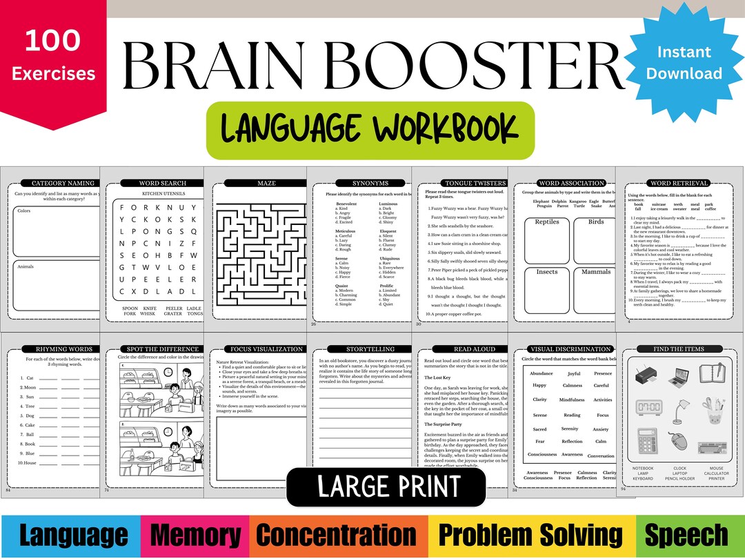 Brain Booster Workbook: Cognitive & Stroke Recovery Activities for ...