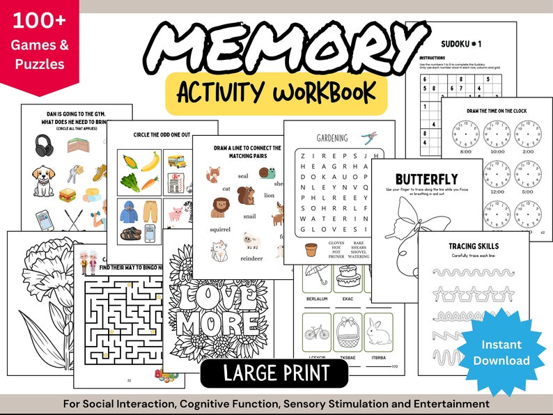 Memory Activity Workbook for Seniors, Dementia Activities, Stroke ...