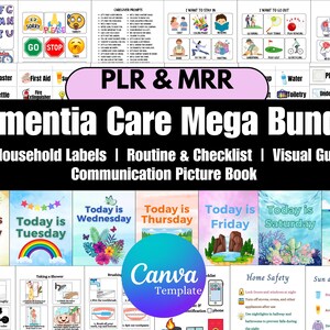 Megabundel Dementiezorg Canva-sjabloon MRR PLR, hulpmiddelen voor zorgverleners, communicatiekaarten voor non-verbale volwassenen