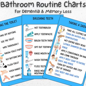 Bathroom Routine Charts, Dementia Routine Cards, Dementia Signage, Alzheimers Cards, Printable