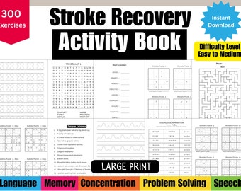 Stroke Recovery Activity Book For Seniors: Large Print Puzzles (Digital Download)