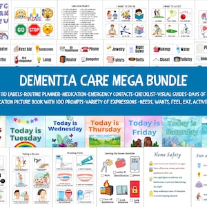 Demenz Pflege Mega Bundle, Demenz Etiketten, PECS Demenz Kommunikationskarten für Erwachsene ohne Worte, Schlaganfall Erholung, Printable