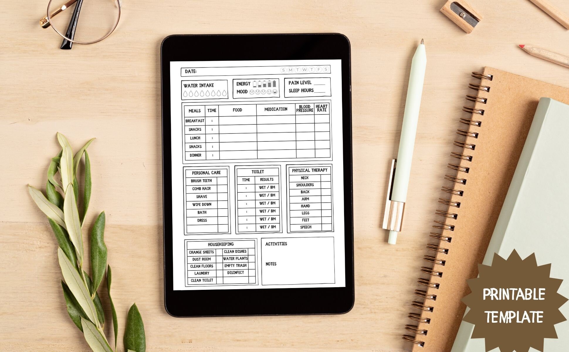 Caregiver Daily Log Checklist: Printable Task Template (digital ...