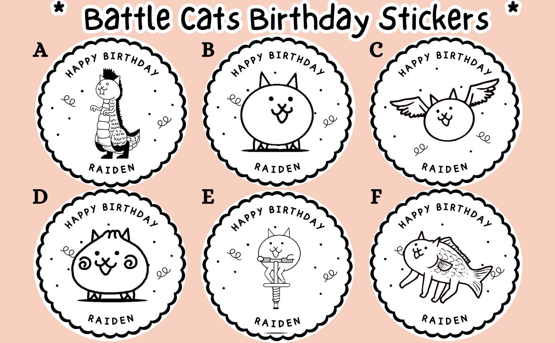Battle Cats Birthday Stickers, Custom Designed Party Favor Circle ...