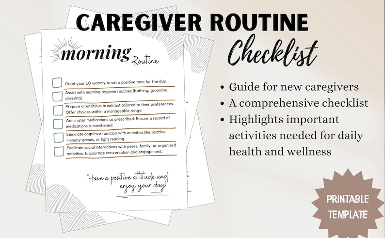 Caregiver Routine Template, Daily Task Log Checklist, Dementia and ...