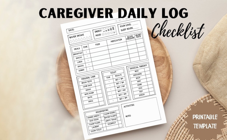 Caregiver Daily Log Checklist: Printable Task Template (digital ...