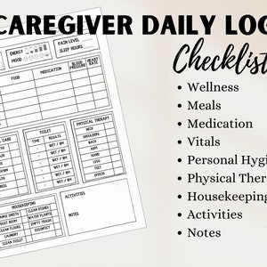 Caregiver Daily Task List, Caregiver Daily Log, Printable Caregiver Organizer Planner, Caregiver Templates, Caregiver Checklist, Caregiver Schedule Form