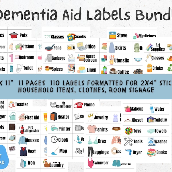 Demenzia Aid Label Bundle, Demenz Pflege Printables, Demenz Aktivitäten, Demenz Beschilderung, Alzheimer Geschenk, Gedächtnisverlust, Haushaltsetiketten