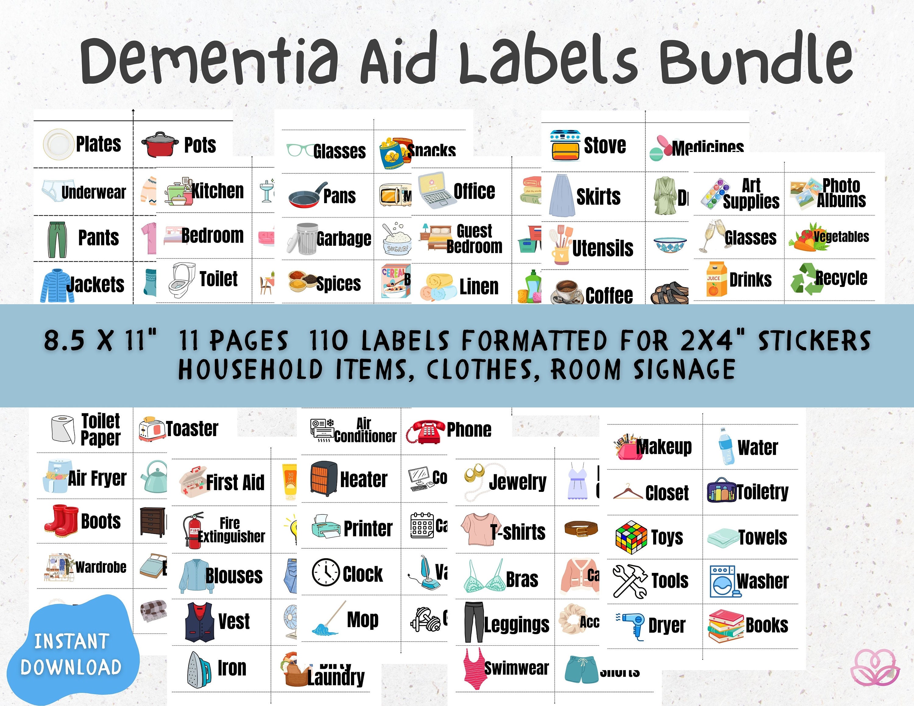 Dementia Aid Label Bundle, Dementia Care Printables Dementia Aid Label Bundle, Dementia Care Printables