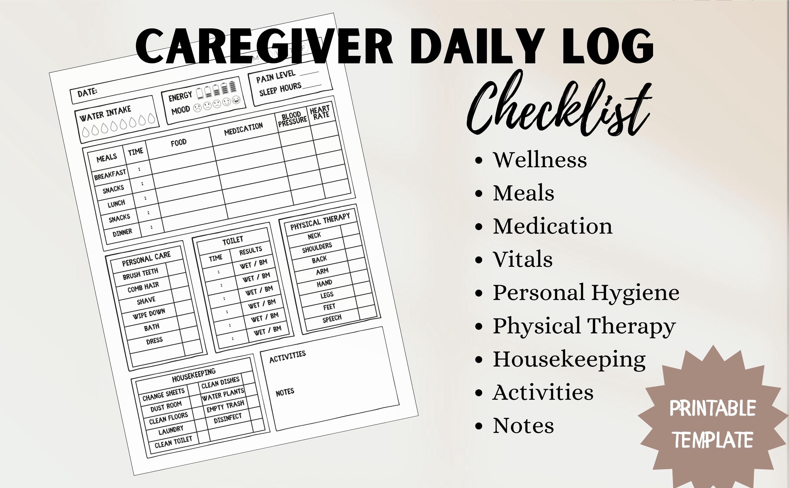 Caregiver Routine Template, Daily Task Log Checklist, Dementia and ...