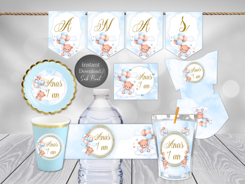 EDITABLE Teddy Bear Baby Shower Decorations Boybaby Shower Etsy