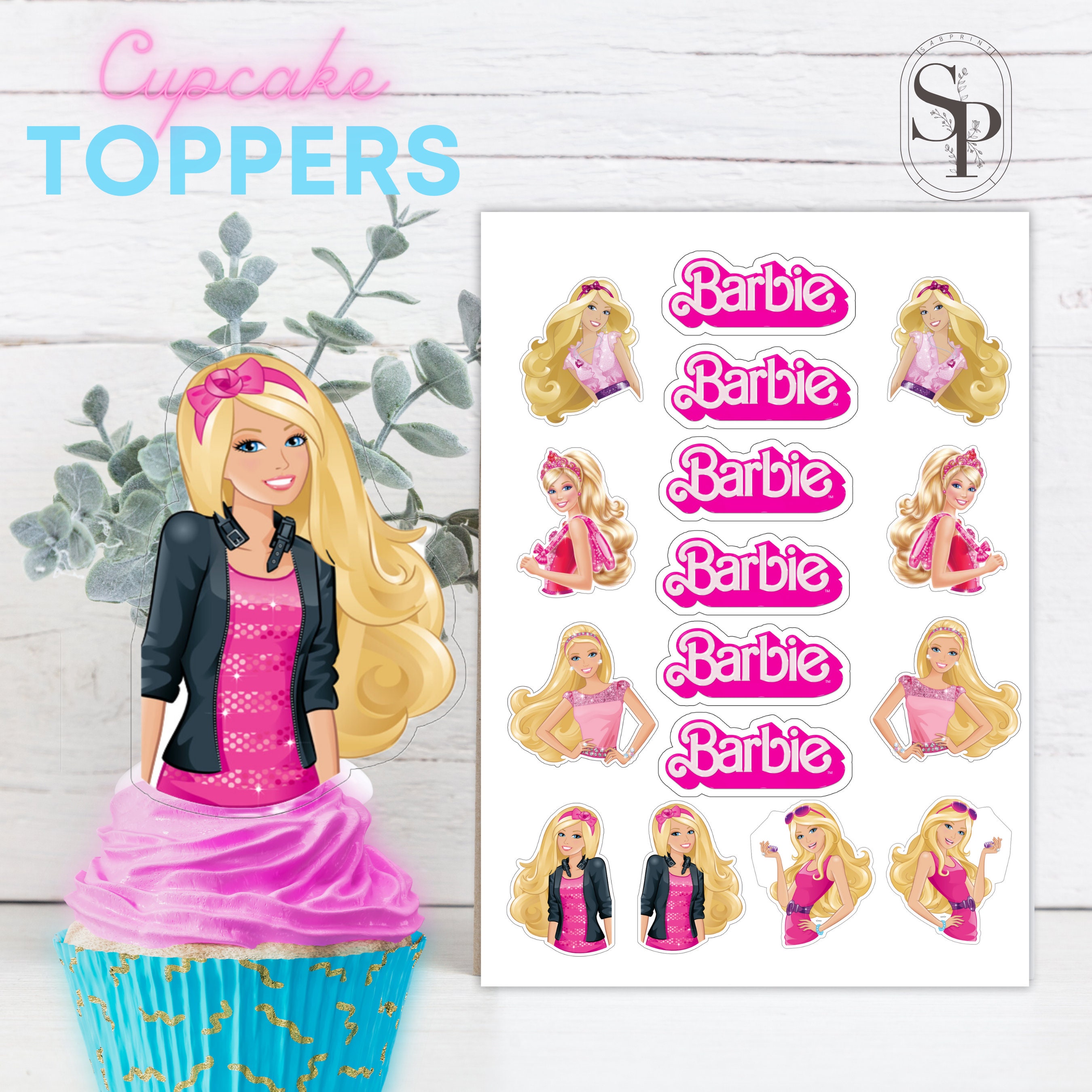 Barbie Cupcake Topper Instant Download Barbie Theme Cupcake Etsy