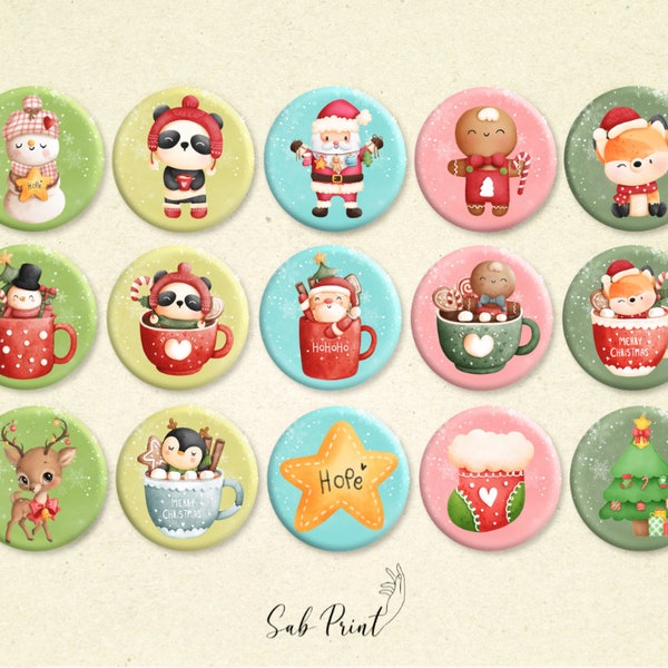 Images digitales, fichier images, noël, cabochons ronds, 25mm, 30mm, 50mm, fête noël, joyeux noël , images rondes toppers merry christmas