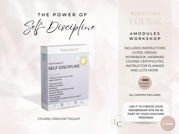 Self-Discipline Course Template: Editable Training Materials (Canva, 800+ Pages) (Digital Download