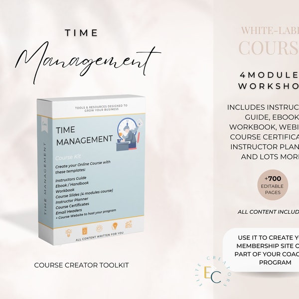 Time Management Course | Time Optimization | Editable Course | Online Course Templates | Editable Training Materials | Done for You Course