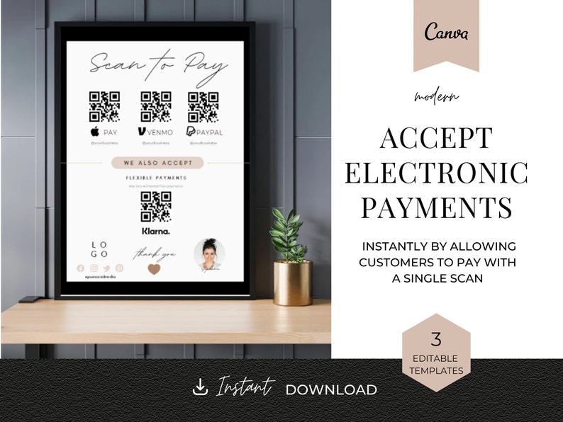 Modern QR Code Sign Scan to Pay QR Code Template Editable - Etsy