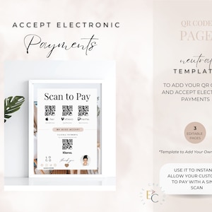 Minimalist Neutral QR Code Sign | Scan to Pay QR Code Template | Editable Canva | Paypal | Apple Pay | Venmo|QR Code Sign for Small Business
