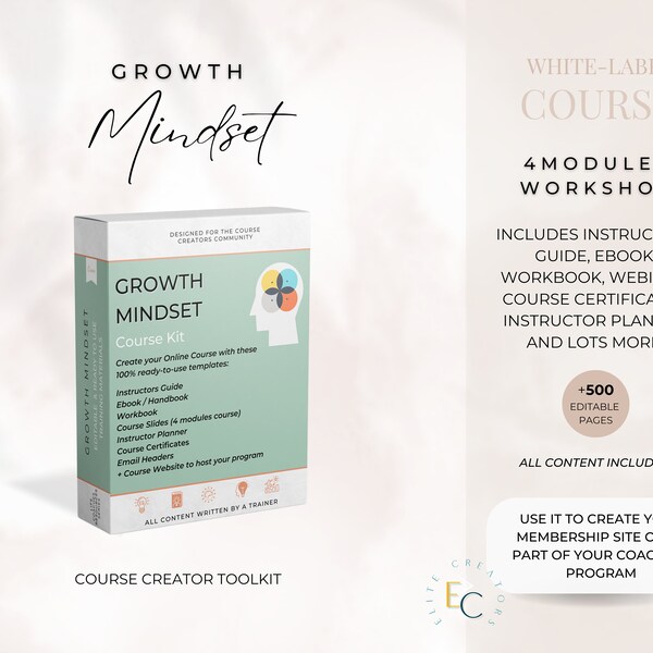 Growth Mindset Course | Course Templates | Editable Training Materials | Editable Online Course | Done for You Course