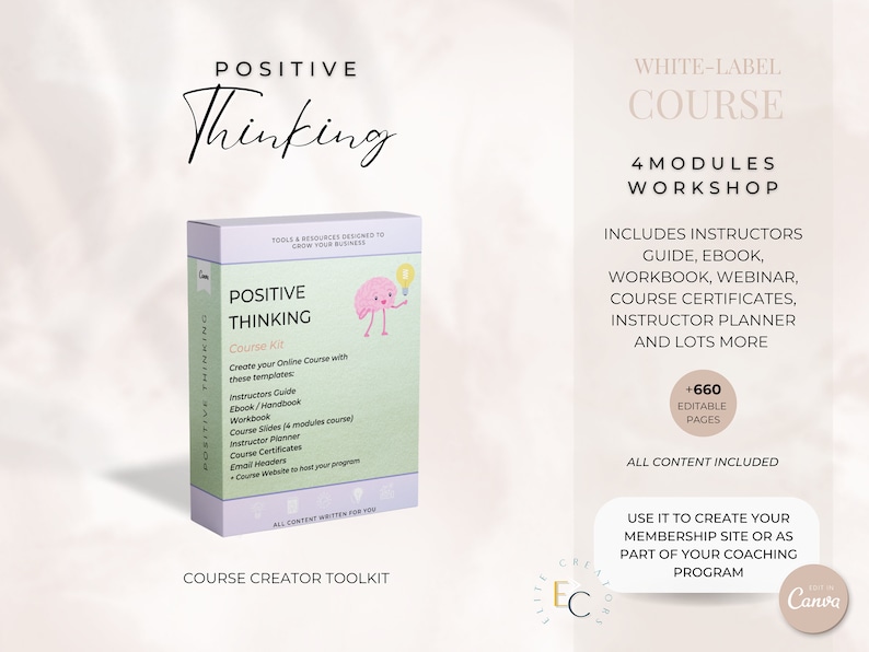 Positive Thinking Course Template: Editable Online Training Materials image 1