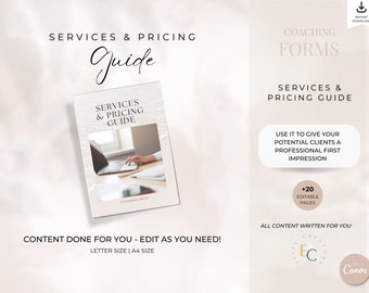 Coaching Services and Pricing Guide: Editable Canva Template (PDF)