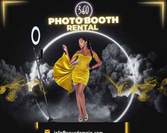 360 photo booth flyer template, 360 photobooth flyer, 360 flyer, 360 spin video booth flyer, 360 booth rental flyer, Canva DIY template