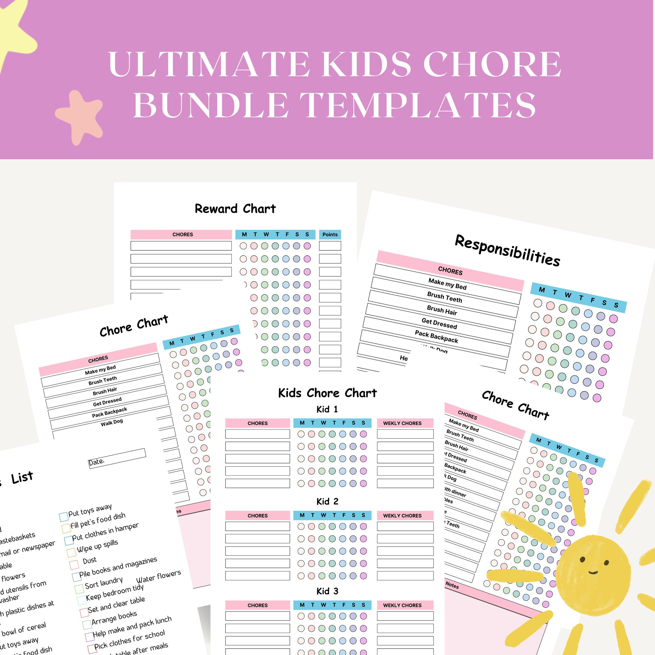 Editable Chore Chart for Kids | Printable | Kids Daily Weekly ...