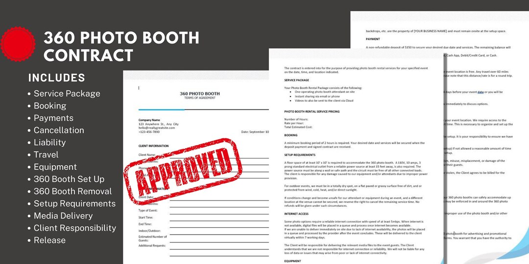 360 Photo Booth Contract, Template Terms, Contract Template, Attorney