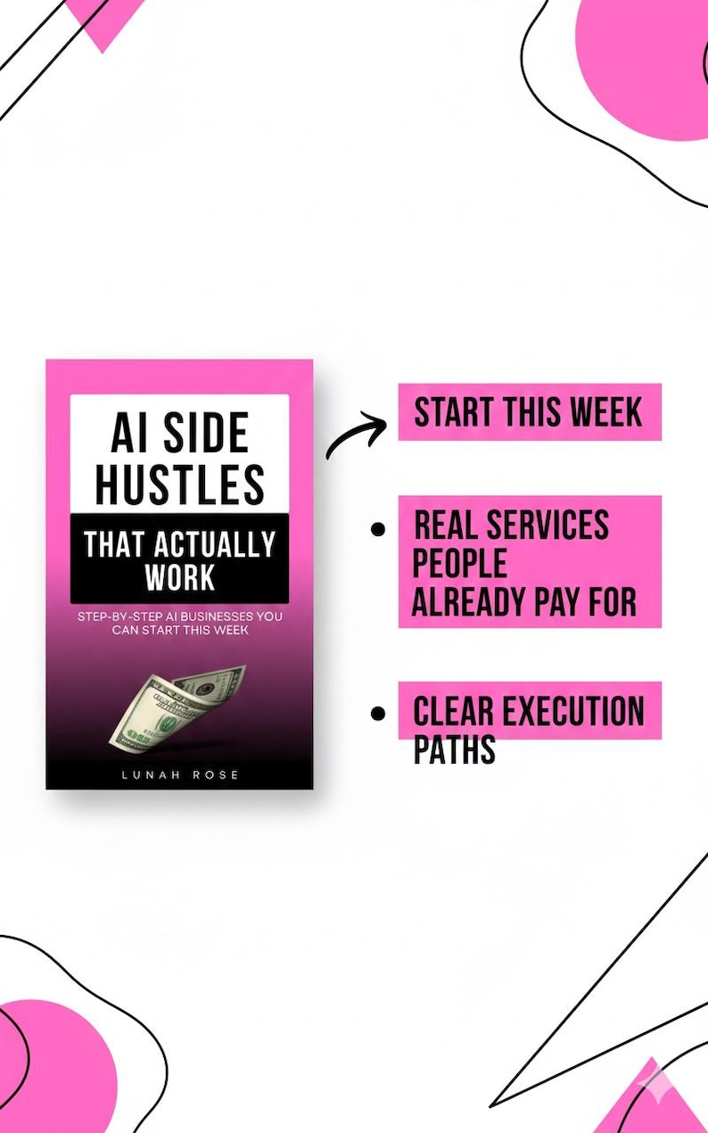 ai side hustles ebook, ai side hustle guide, how to make money with ai, work from home, stay at home mom income, ai business ideas, online income guide, side hustle ideas that actually work, ai for beginners guide, earn money online pdf, remote work ideas, passive income guide, ai services, use chatgpt to make money, online business for beginners, realistic side hustles, business ideas using ai, work from home guide, start online business, digital download, ebook, how to make money with chatgpt