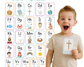 Kids Bible Alphabet Poster & Bible Flashcards Bundle | Christian Learning Printables (PDF Download)