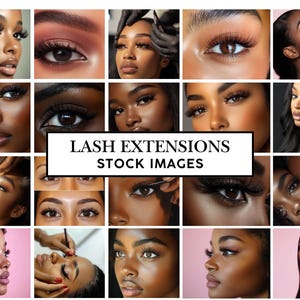 Op de afbeelding: Een collage van afbeeldingen die verschillende stijlen en technieken voor het aanbrengen van wimperextensions laten zien. De afbeeldingen tonen close-ups van ogen met verschillende wimperlengtes en volumes, evenals een vrouw die een wimperextensionsbehandeling krijgt.