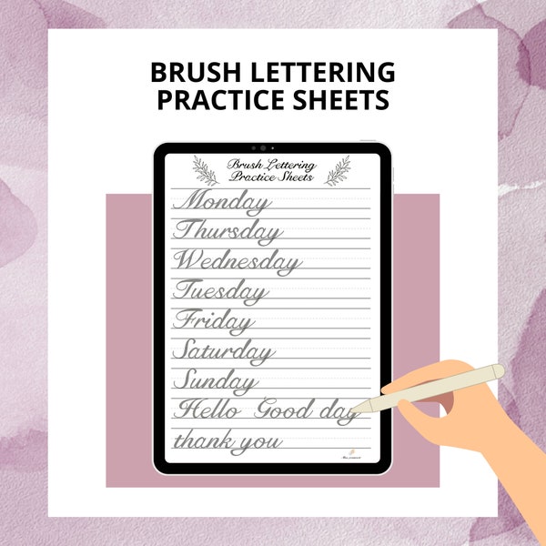 Brush Lettering Practice Sheets, Hand Lettering Practice Sheets for Procreate, Lettering Practice Workbook, Brushes, Calligraphy Practice