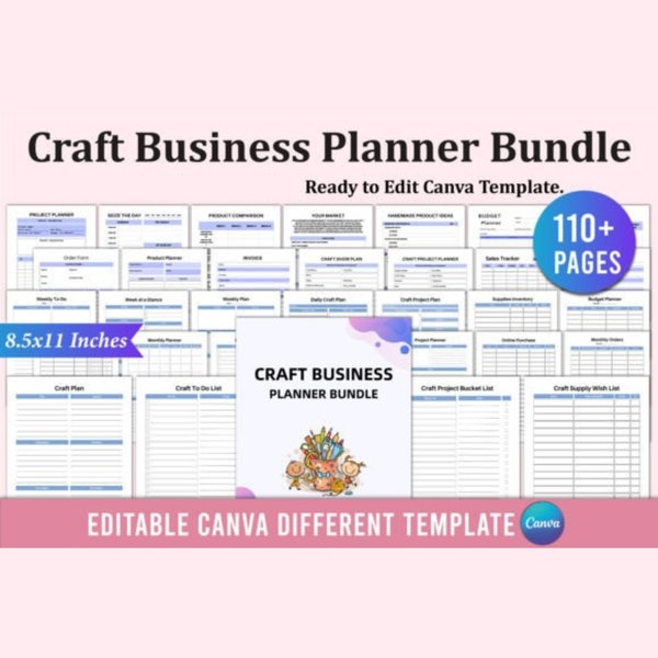 Craft Business Planner Bundle, Craft Planner for Small Businesses, Weekly Planner 4Handmade Businesses Printable, Digital Download PDF Canva