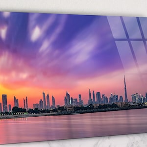 Dubai Landscape and Clouds Glass Wall Art, Dubai Landscape, Sunset in Dubai Tempered Glass, United Arab Emirates