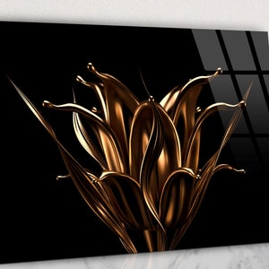 3D Gold Abstract Study Glass Wall Art On Black Background, Glass Art With Gold Pattern, Black Background And Gold Glass Home Decoration