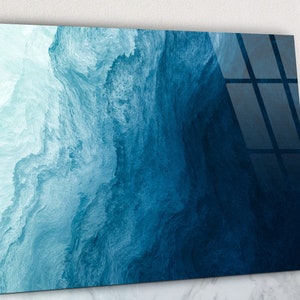 Ocean Colors Abstract Art Glass Wall Art, Ocean Wave Abstract Tempered Glass, Abstract Art Ocean Glass Home Decoration