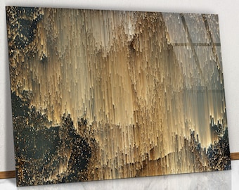 Gold Luxury Texture Design Glass Wall Art, Abstract with Gold Color Wall Art, 3D Illustration Gold Color Work Tempered Glass Wall Art