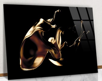 Glass Wall Art Gold Splash on Black Background, Gold Splash on Black Background Glass Print, Gold Splash on Black Background Wall Art