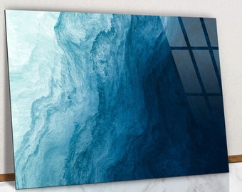 Ocean Colors Abstract Art Glass Wall Art, Ocean Wave Abstract Tempered Glass, Abstract Art Ocean Glass Home Decoration
