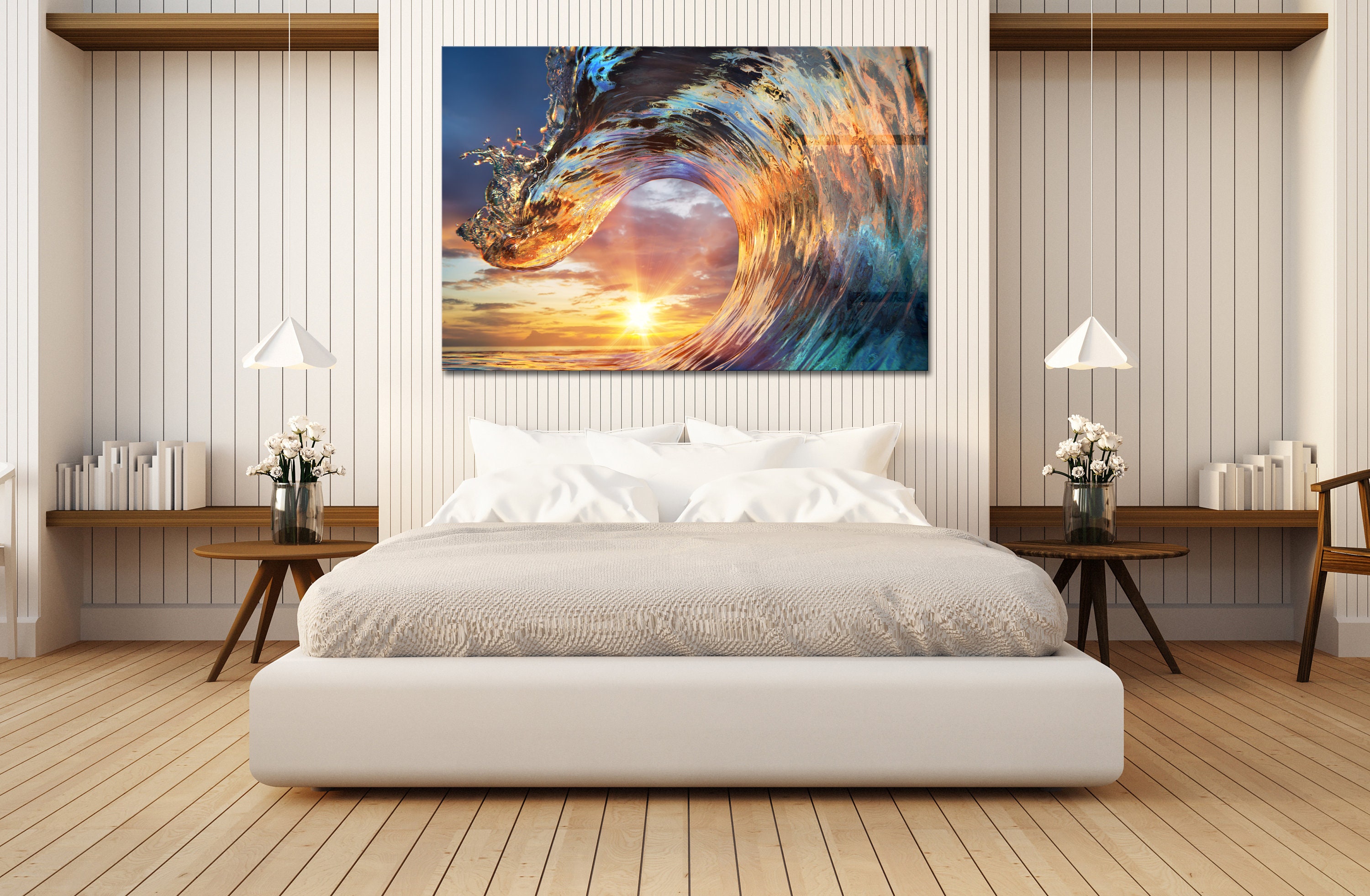 Colorful Ocean Wave Glass Wall Art, Sea Water in Crest Shape Tempered ...
