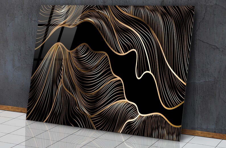 Luxury Gold Illustration on A Black Background Glass Wall Art - Etsy