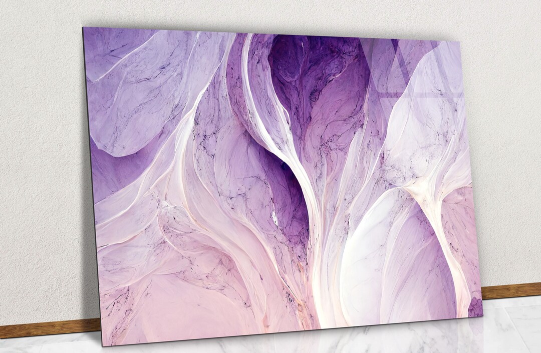 Abstract Luxury Purple Marble Glass Wall Art, Pink Purple Glass Print