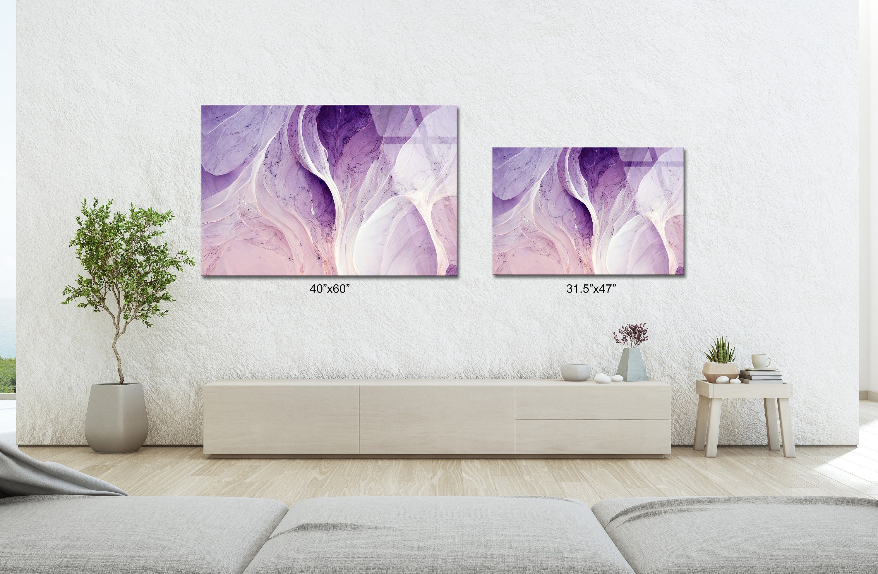 Abstract Luxury Purple Marble Glass Wall Art, Pink Purple Glass Print