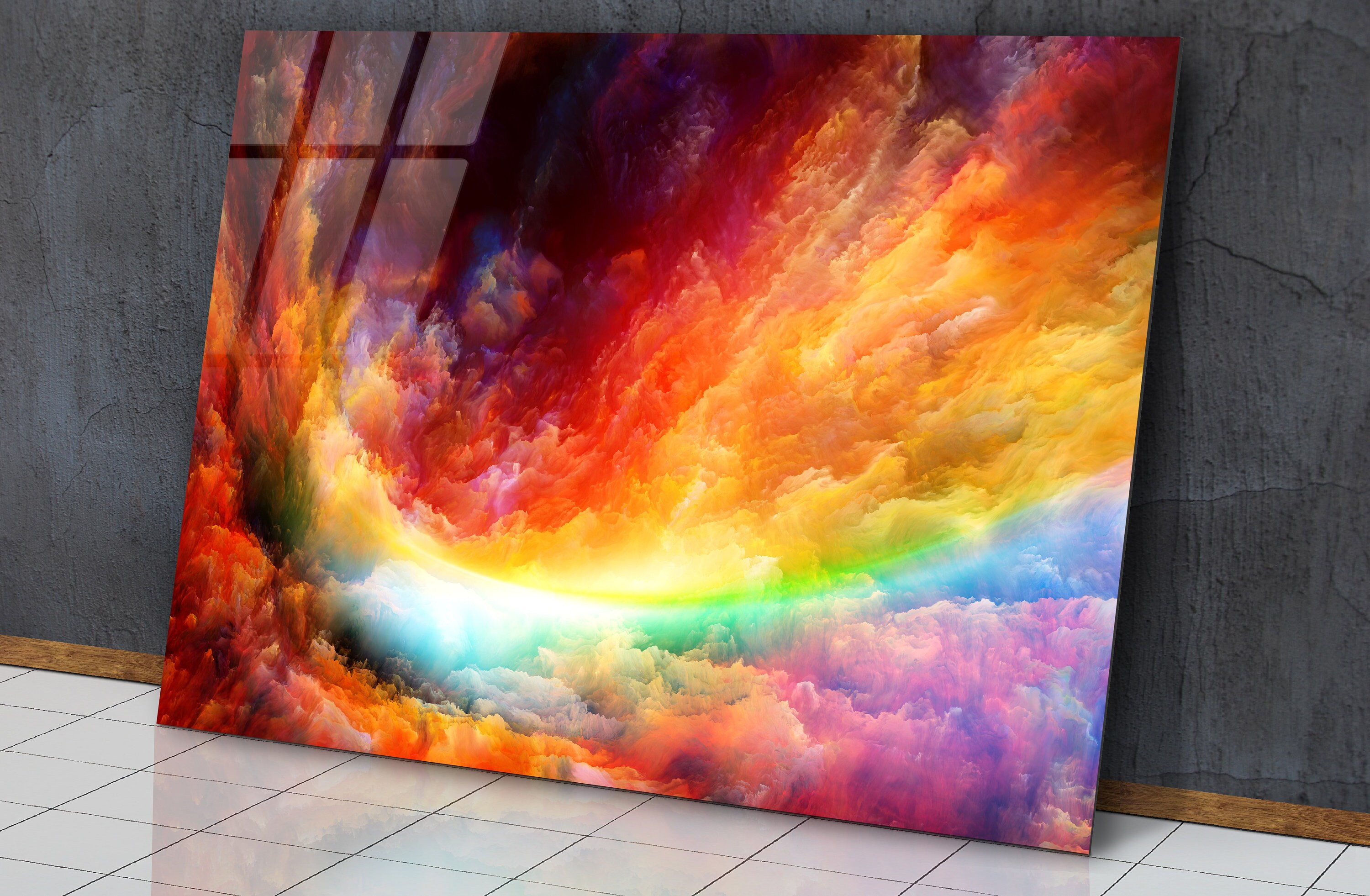 Abstract Colorful Lightning Glass Wall Art Rainbow Colors Etsy
