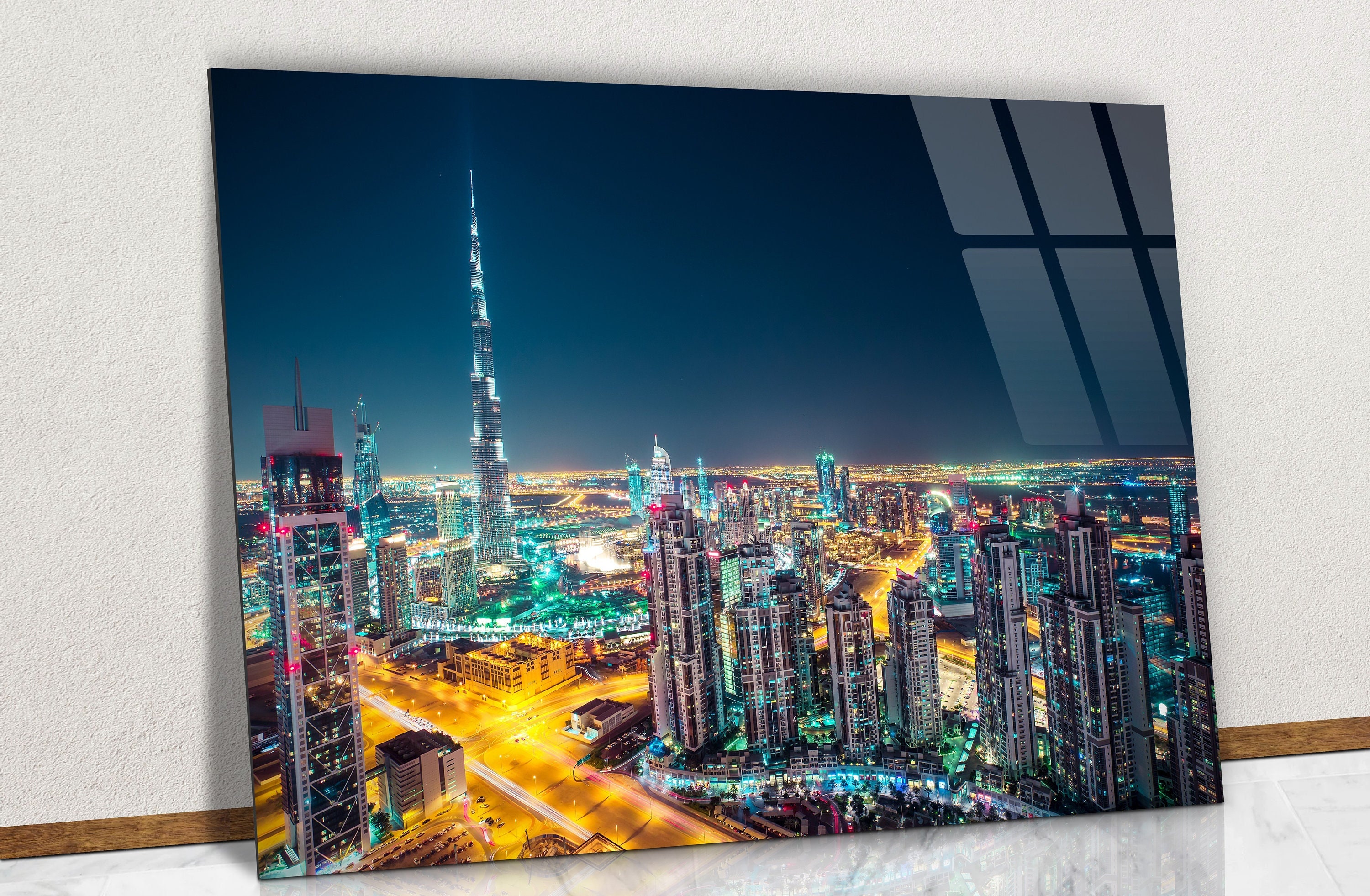 Amazing Night View of Dubai City Center Glass Wall Art Dubai Etsy