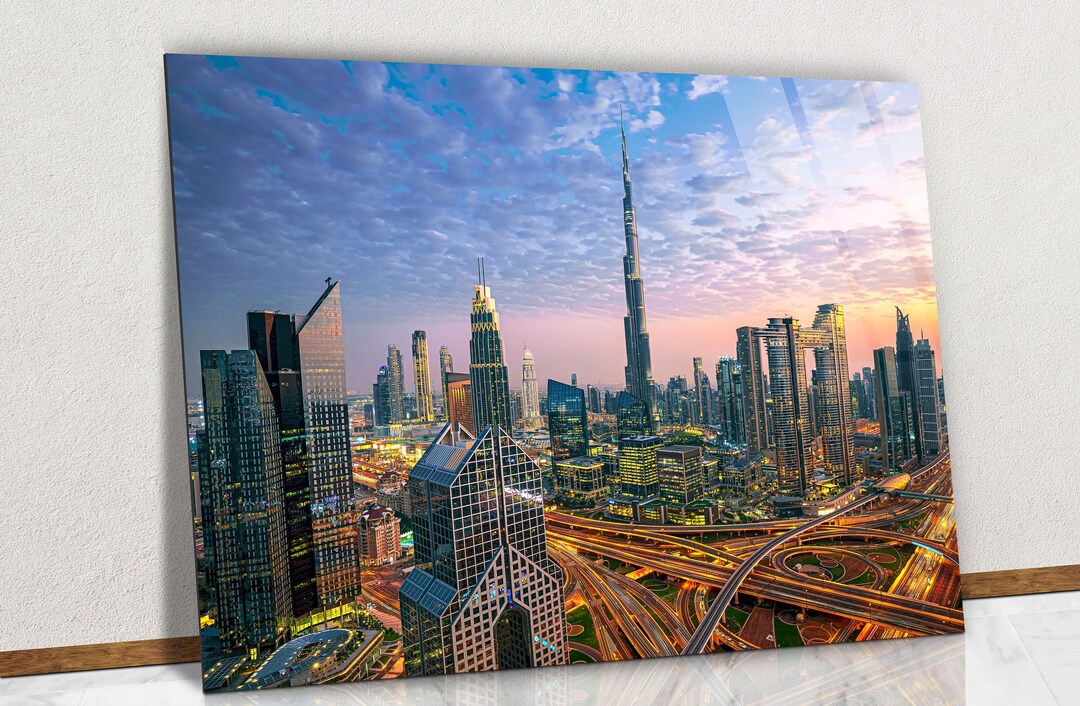 Luxury Skyscrapers Dubai Glass Wall Art, Dubai Landscape Glass Wall Art
