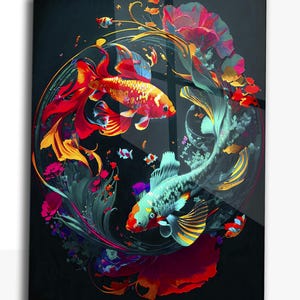 Koi Fish Wall Art, Tempered Glass Wall Art, Glass Printing, Koi Fish Wall Decor Glass Large Wall Art, Animal Wall Art, Japanese Koi Fish