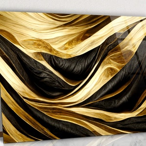 Luxury Black and Gold Abstract Glass Wall Art, Gold Design Glass Print, Luxury Gold on Black Background Wall Art