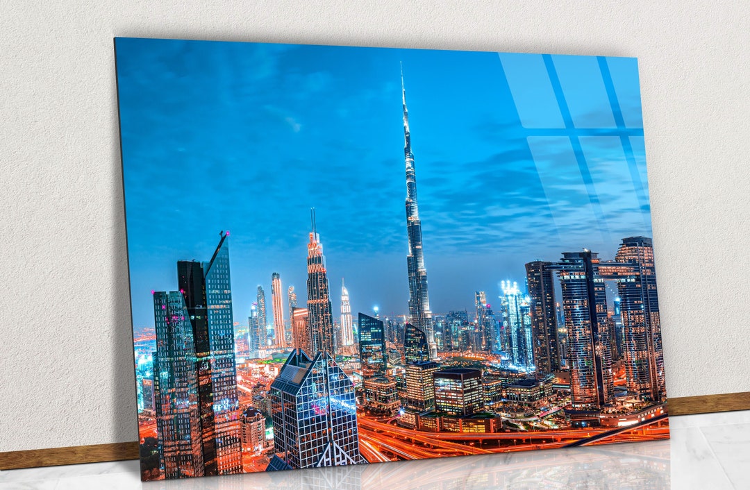 Dubai City Center Skyline Glass Wall Art, UAE Landscape Tempered Glass