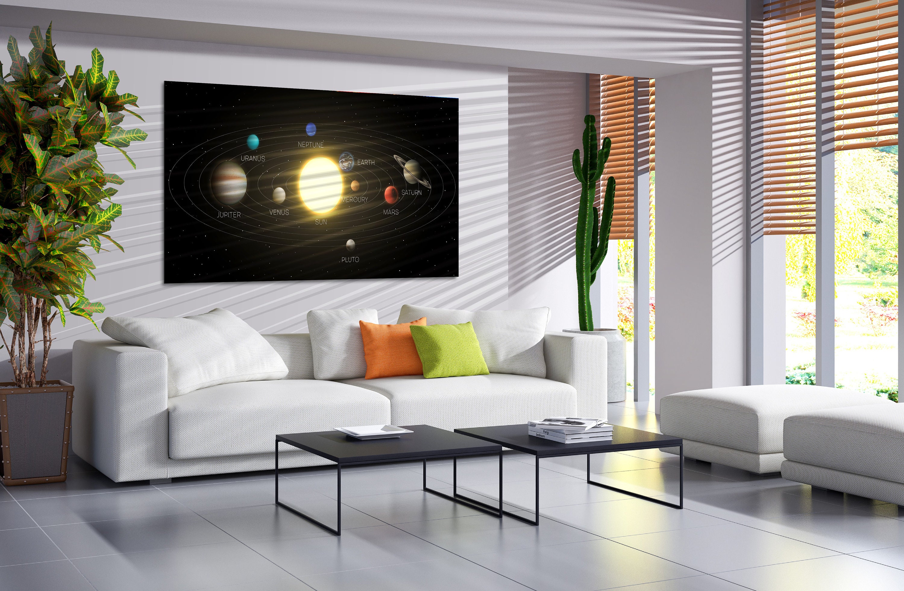 Solar System Room Design Solar System Model Glass Wall Art, Diagram of Motion in Space and ...