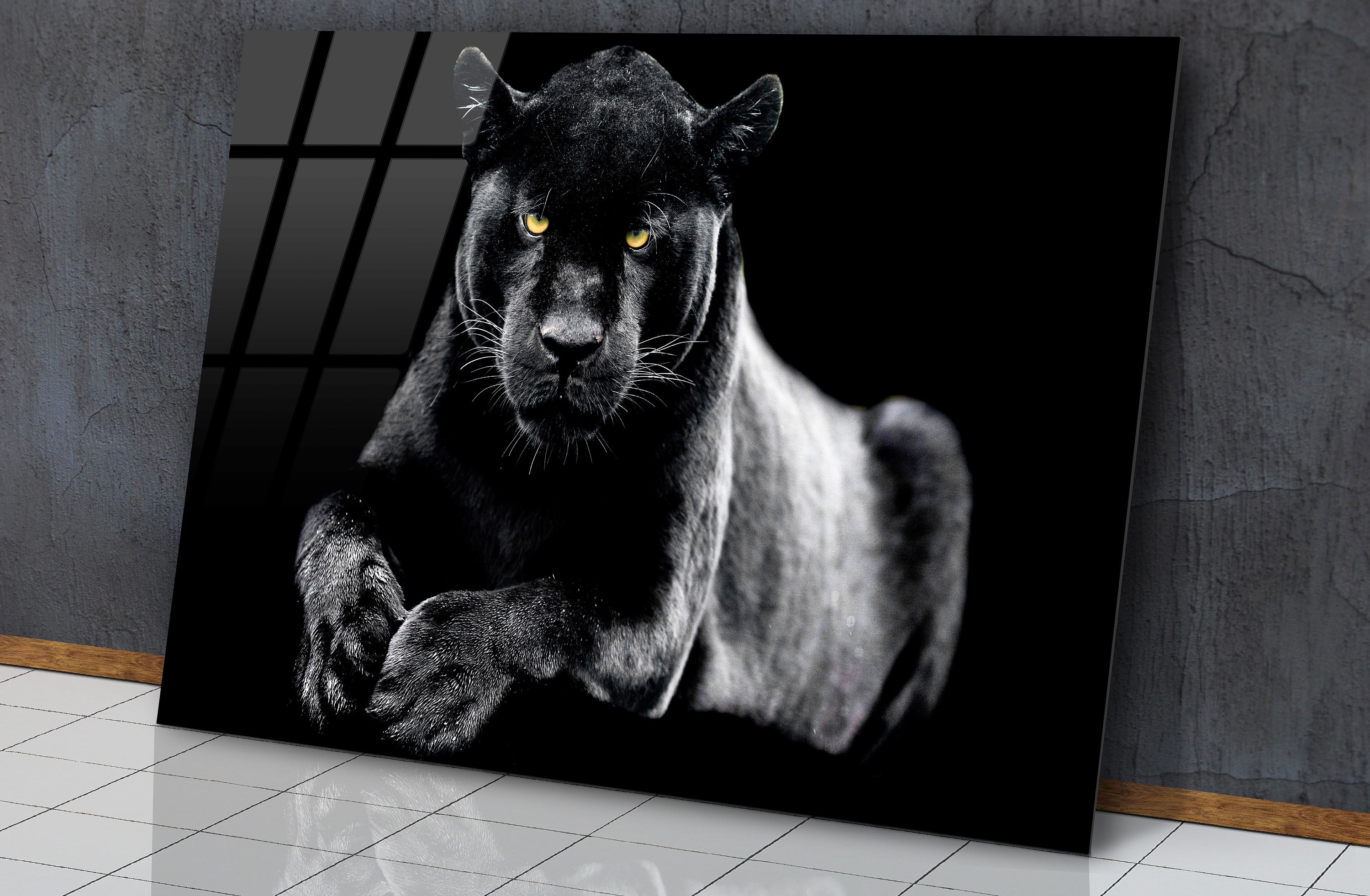 Jaguar in Black Background Glass Wall Art Wild Animal Black Etsy